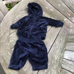 RL Navy Velour Track Suit, Size 3 mths